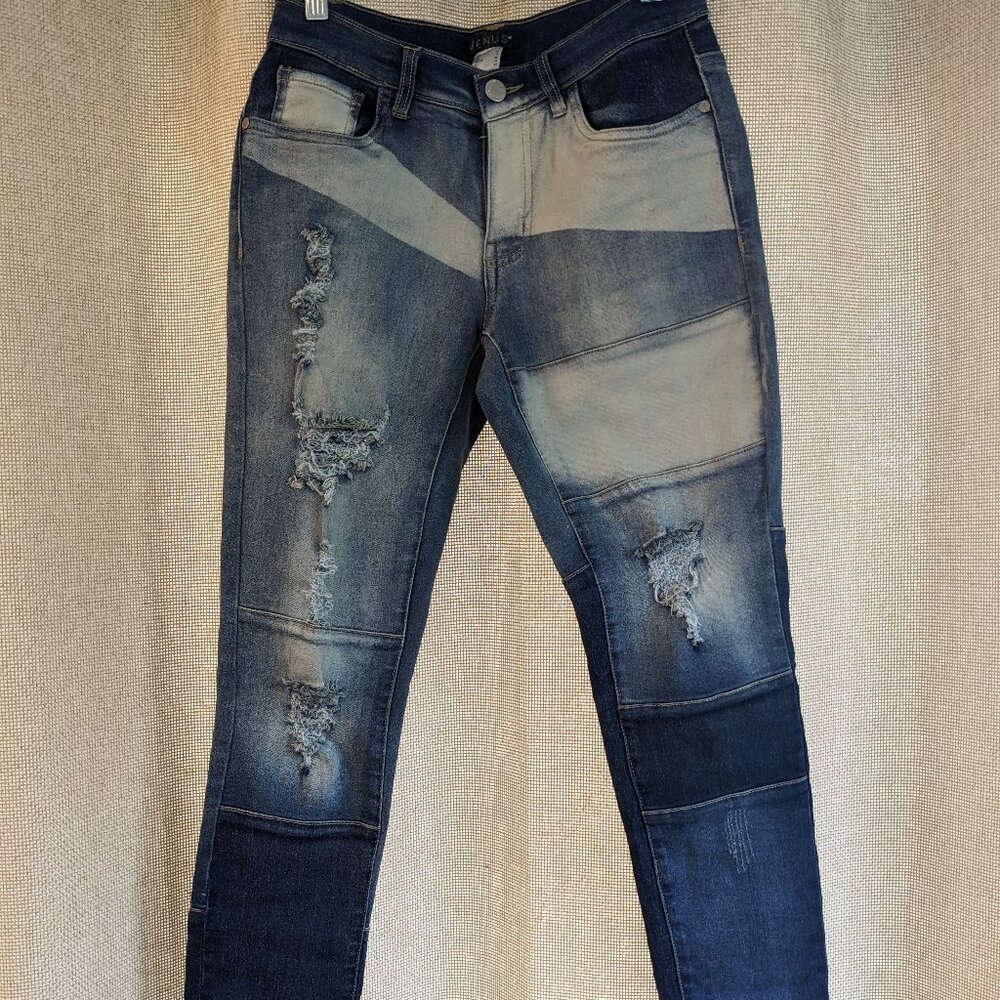VENUS Patchwork Pattern Jeans, Distressed, 5 Pock… - image 3